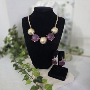 Gold Chain with Purple Neckkace and Earrings Set